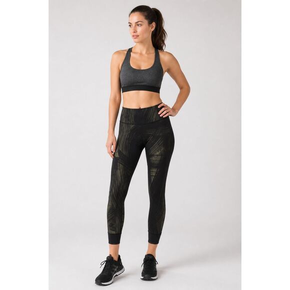 lululemon athletica Pants - Lululemon Fresh Mesh Run Crop Leggings Sz4 Wind Chill Fatigue Green Blck Pockets
